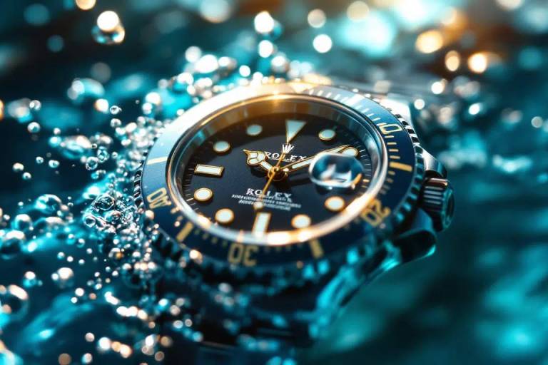 Rolex Sea-Dweller orologio subacqueo professionale immerso nell’acqua, modello iconico Rolex progettato per immersioni profonde e alta resistenza.